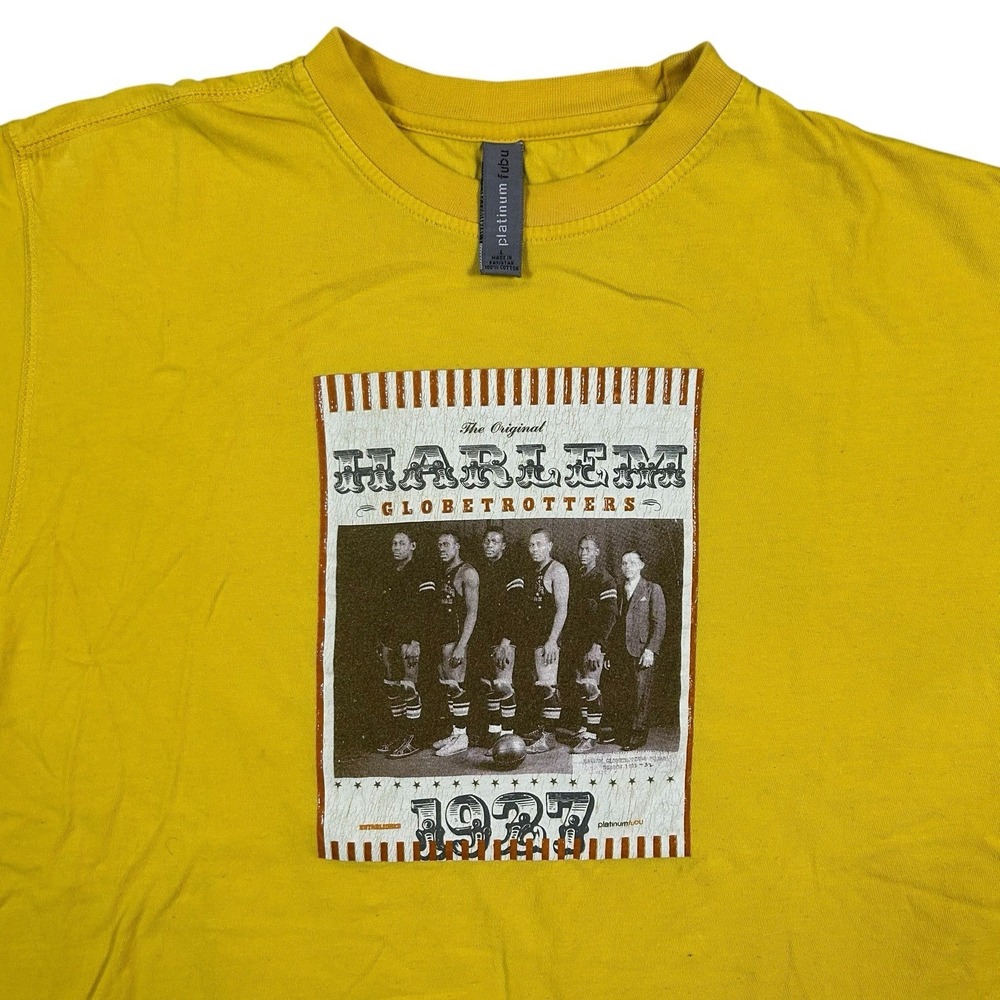 Vtg 90's Platinum Fubu‎ Harlem Globetrotters T Shirt Mens Sz L Oversized Yellow